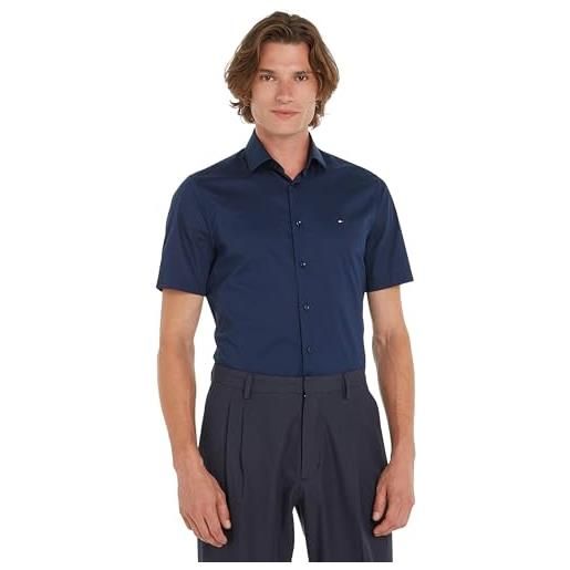 Tommy Hilfiger core cl flex poplin sf shirt s/s mw0mw34626 camicie eleganti, nero (black), 41w uomo
