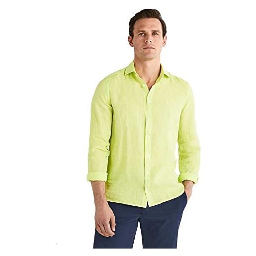 Hackett London garment dyed linen ks camicia, 638 lime, l uomo