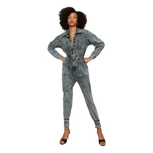 Trendyol blue front buttoned pocket detailed denim jumpsuit salopette, 40 da donna
