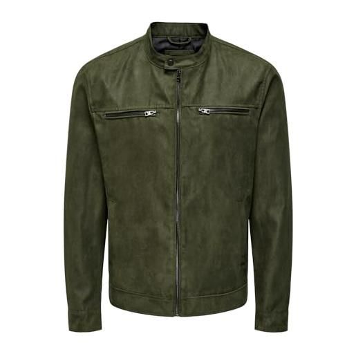 Only & Sons onswillow otw noos-giacca in finta pelle, olive night, xl uomo