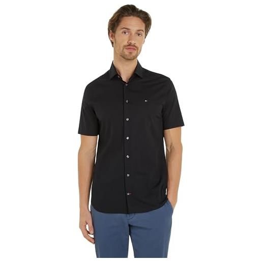 Tommy Hilfiger core cl flex poplin sf shirt s/s mw0mw34626 camicie eleganti, nero (black), 41w uomo