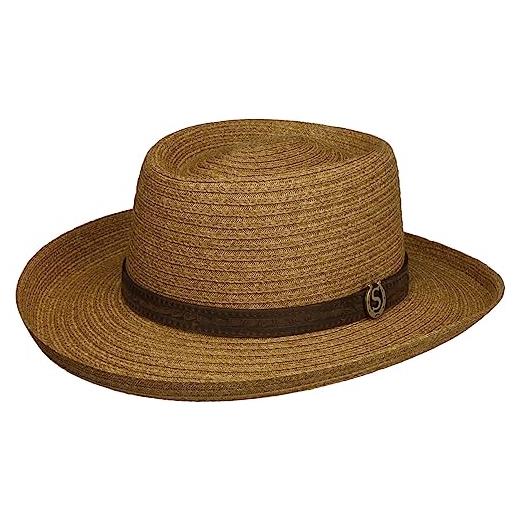 Stetson cappello di paglia gambler toyo donna/uomo - da sole con fascia in pelle primavera/estate - xxl (62-63 cm) natura-marrone