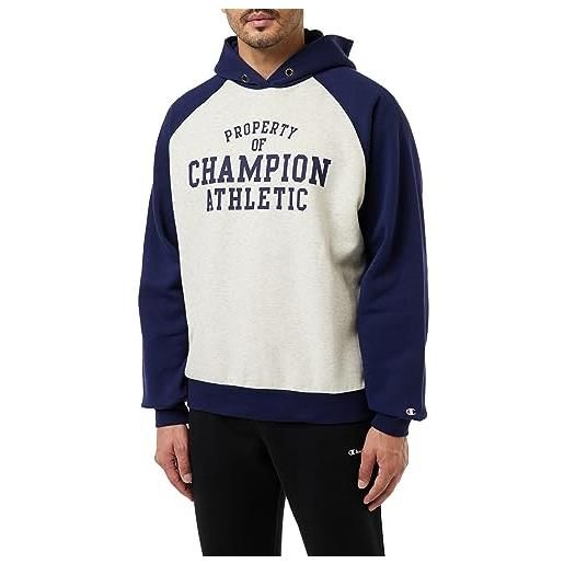 Champion legacy athletics - poly-fleece felpa con cappuccio, grigio melange chiaro/blu marittimo, xl uomo fw23
