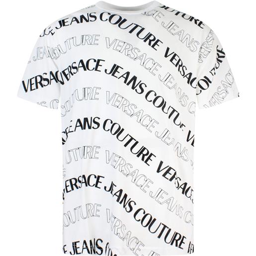 VERSACE JEANS COUTURE t-shirt bianca con logo all over per uomo