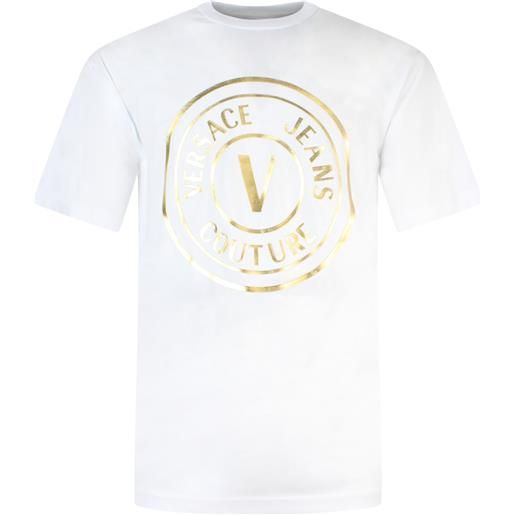 VERSACE JEANS COUTURE t-shirt bianca con logo centrale per uomo