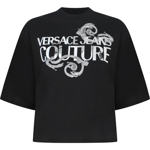 VERSACE JEANS COUTURE t-shirt nera con logo per donna