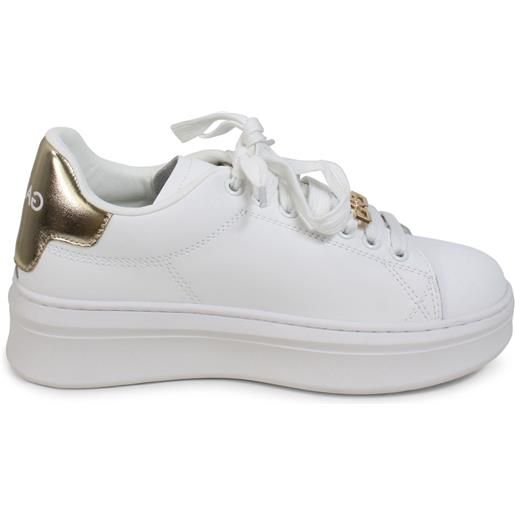 GAëLLE PARIS sneakers bianca con logo oro per donna