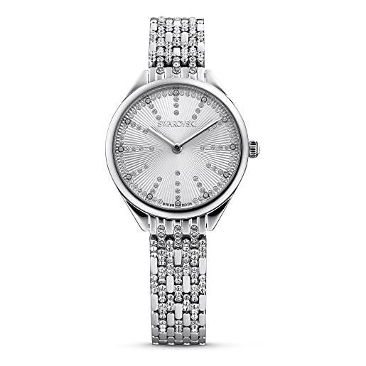 Swarovski attract orologio, con cristalli Swarovski, acciaio inox e bracciale di metallo, finitura in bianco, meccanismo al quarzo, tono argentato