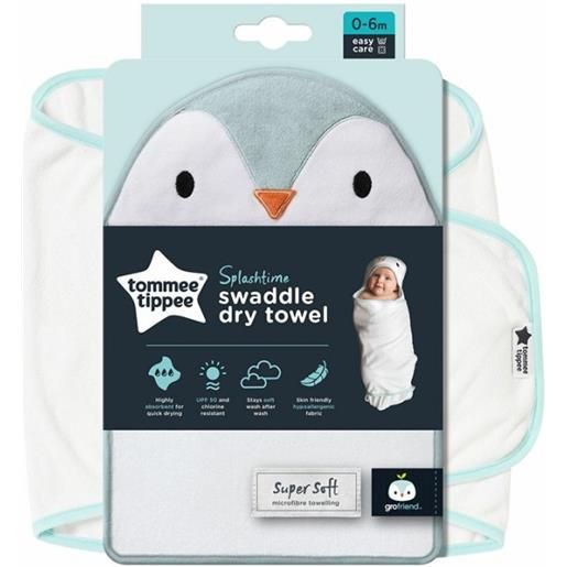 TOMMEE TIPPEE groswaddledry percy il pinguino - telo da bagno per neonato colore azzurro
