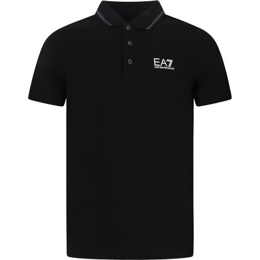 EA7 polo nera con logo per uomo