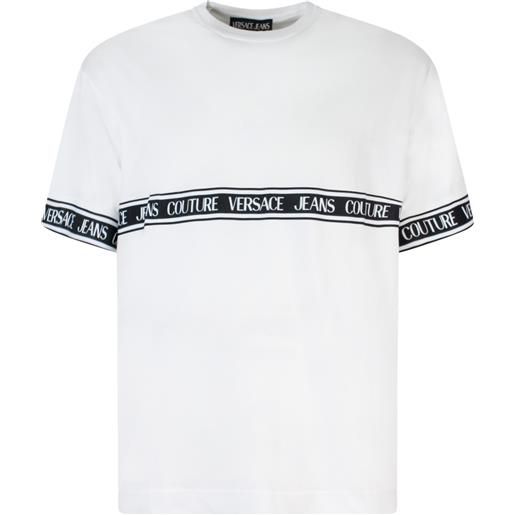 VERSACE JEANS COUTURE t-shirt bianca con banda logata per uomo