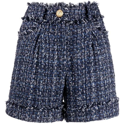 Balmain shorts a vita alta in tweed - blu