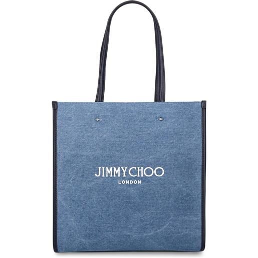 JIMMY CHOO borsa shopping in denim con logo