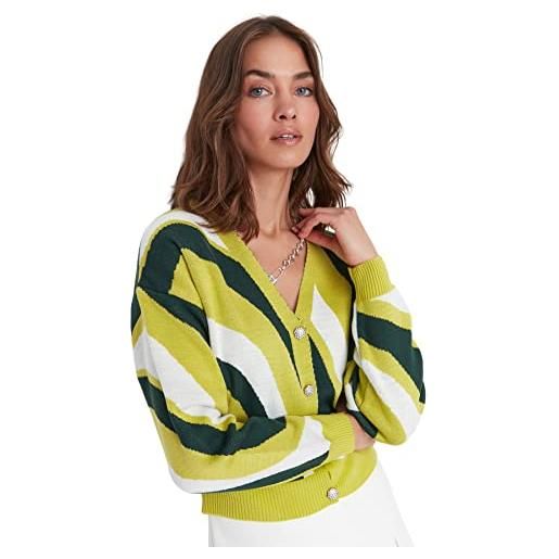 Trendyol scollo a v colore gradiente regolare cardigan maglione, verde, m donna