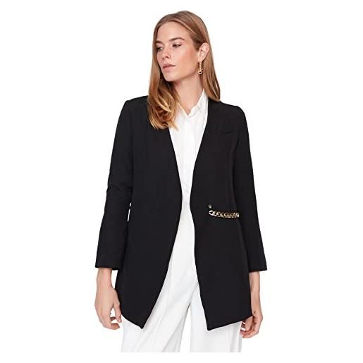 Trendyol giacca normale con scollo a v cappotto, nero, 38 eu donna