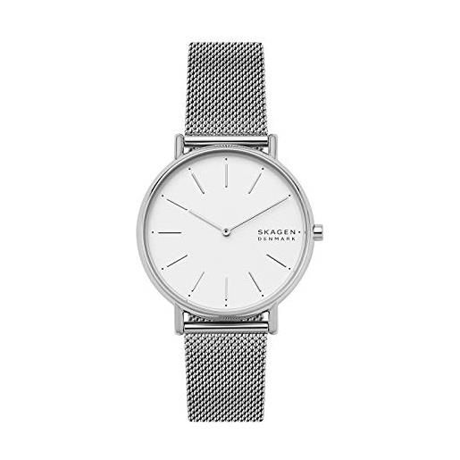 Skagen signatur orologio per donna, movimento al quarzo con cinturino in acciaio inossidabile o in pelle, grigio e bianco, 38mm