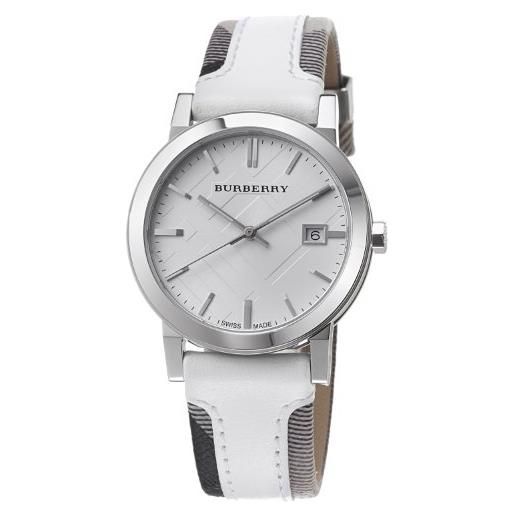 BURBERRY bu9019 - orologio da polso unisex, cinturino in pelle colore bianco