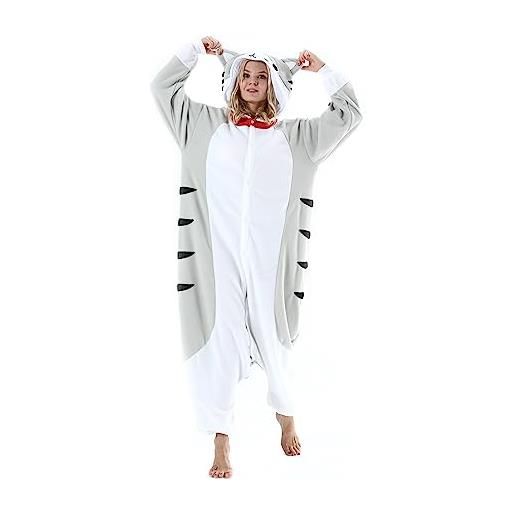 AKAAYUKO donna uomo costume di carnevale pigiama natale animali onesie halloween tuta pigiama fancy dress tuta notte gatto a fiore grigio