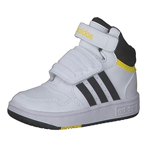 adidas hoops mid 3.0 ac i, sneaker unisex-bambini, ftwr white/core black/beam yellow, 21 eu
