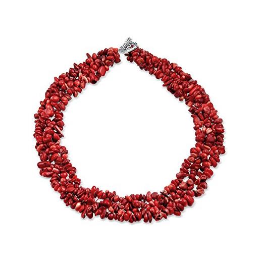 Bling Jewelry gemma di corallo rosso tinto chunky cluster bib chips multi strand statement necklaces chiusura placcata in argento