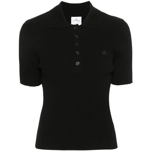 Courrèges logo-patch knitted polo top - nero