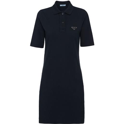 Prada abito corto in stile polo con placca logo - blu