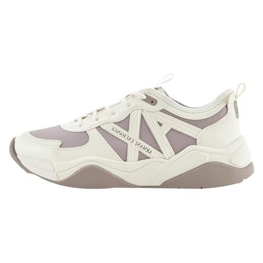Emporio Armani armani exchange cher, side logo, colour contrasts, scarpe da ginnastica donna, bianco sporco e beige, 40.5 eu