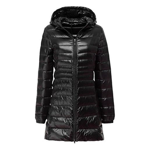 U/A giacche lunga piumino donna ultraleggeri cappotto trapuntato packable giacca con cappuccio (nero, cn 6xl)