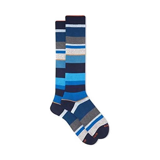 Gallo - calze lunghe uomo cotone e cashmere navy righe multicolor macro