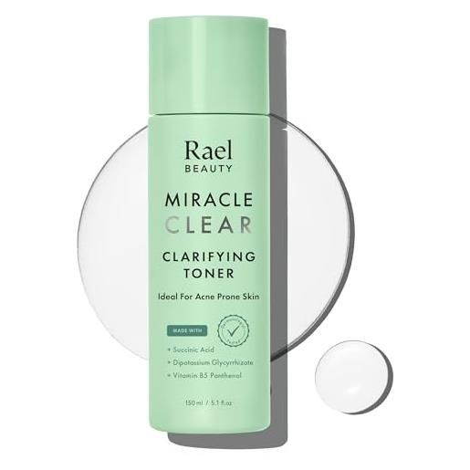 Rael toner miracle clear clarifying - tonico per viso, pelle grassa e incline all'acne, con acido succinico, vitamina b5, vegano, senza sperimentazione su animali (145 ml)