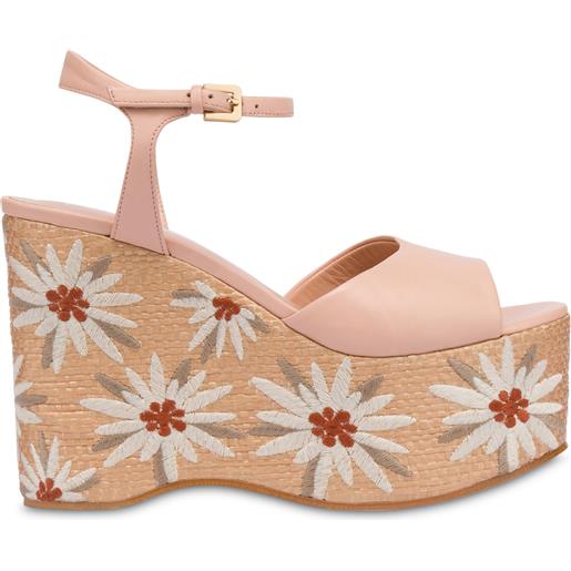 POLLINI sandali con zeppa ricamata desert rose - nude
