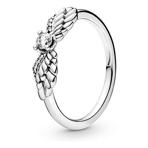 Pandora passions anello con ala d'angelo brillante, in argento sterling con zirconia cubica trasparente, 60
