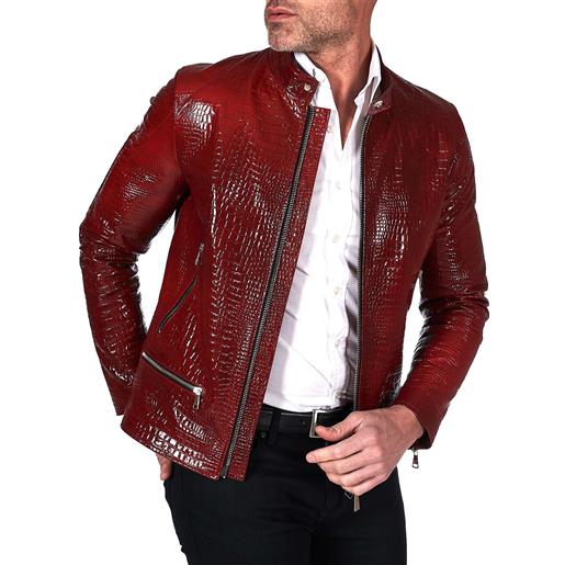 D'Arienzo giacca in pelle verniciata rossa stampa effetto coccodrillo D'Arienzo