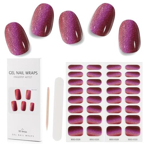 Kalolary 32pcs strisce di smalto in gel cure, adesivi per nail art adesivi a fascia completa, adesivi per chiodo uv/led gel impermeabili con file per chiodi e bastoncino (rosso sfumato)