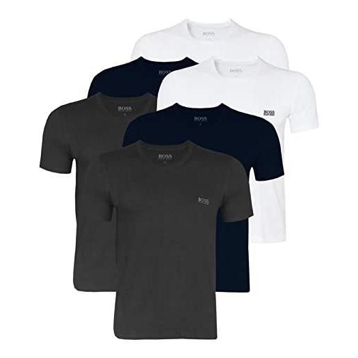 BOSS hugo 50325887 - maglietta da uomo con scollo rotondo, confezione da 6, - 961 bianco, blu navy, grigio, l
