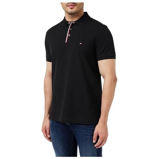 Tommy Hilfiger maglietta polo uomo maniche corte placket regular fit, nero (black), m