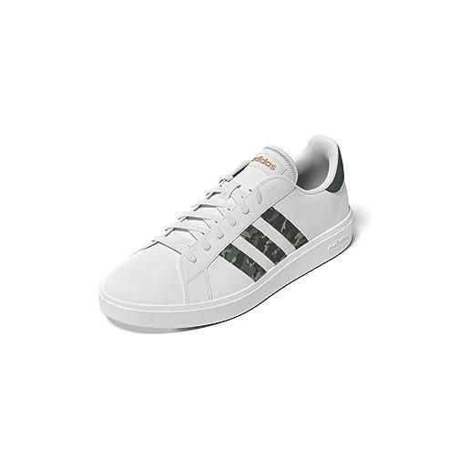 adidas grand base lifestyle court casual shoes, sneaker uomo, ftwr white ftwr white screaming orange, 46 eu