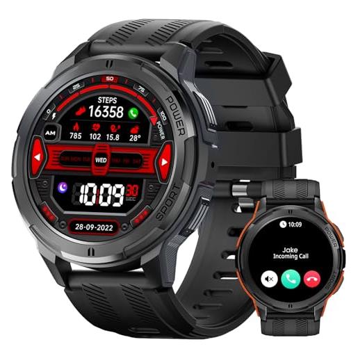 TESOFIT smartwatch uomo, 60+giorni batteria, 1,43 pollici hd-amoled display, chiamate bluetooth, 50m impermeabile, 24h monitoraggio del sonno, orologio fitness con 123 modalità sportive