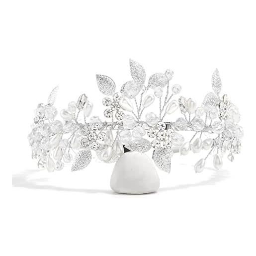 IYOU fascia per capelli da sposa con perle cerchietti per capelli argento foglia di fiore accessori per capelli prom per spose e damigelle d'onore
