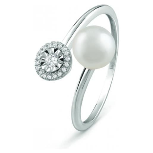 Bliss anello rugiada in oro bianco, perle e diamanti 0.08 ct. 