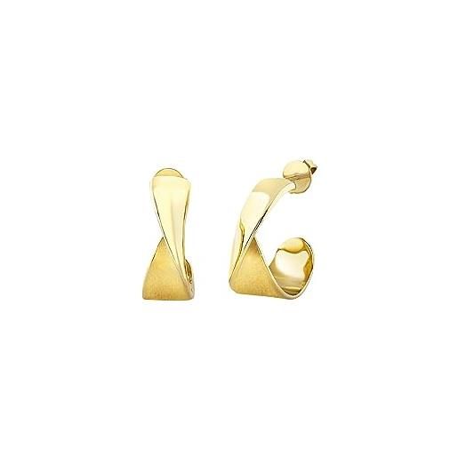 Breil, collezione retwist, orecchini donna hoop in acciaio lucido ip gold, con forma fluida e sinuosa, pratica chiusura a farfalla, idee regalo donna, 23 mm, colore gold