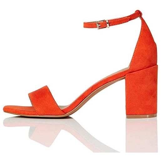 find. find high block heel sandal - scarpe con cinturino alla caviglia donna, arancione (orange), 38 eu
