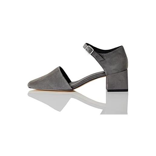 find. find block heel two part suede - mary jane donna, grigio, 36 eu