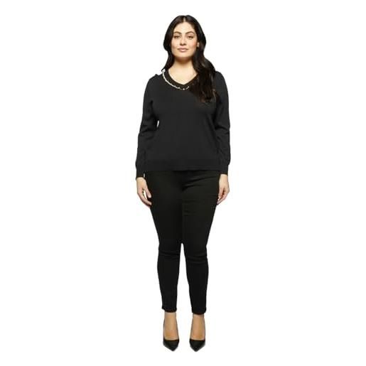 FIORELLA RUBINO: maglia con bordo in perle curvy size nero stagione primavera estate 2024. 