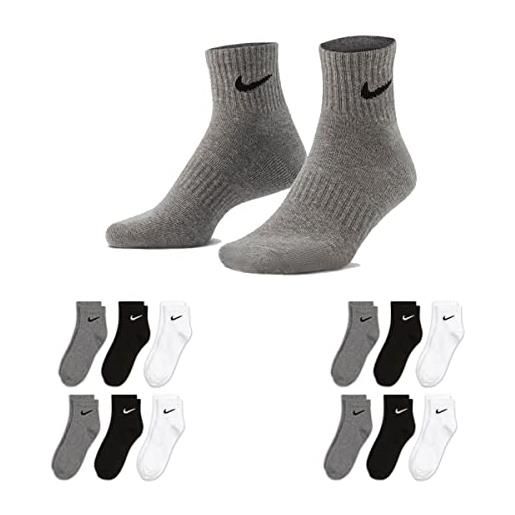 Nike everyday cushion - calzini da uomo, confezione da 3, 4 paia di colore bianco, 4 paia di colore grigio, 4 paia di colore nero, 38-42