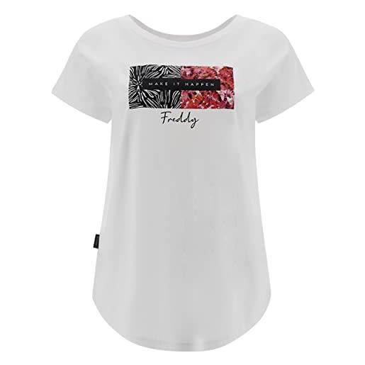FREDDY - t-shirt comfort bifronte con stampe floreale e lettering, donna, bianco, large