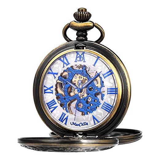 ManChDa orologio da taschino da uomo orologio da tasca da donna con catena orologi da tasca meccanici inciso steampunk numeri romani vento a mano orologio da tasca