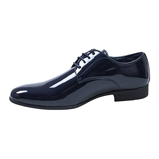 Evoga scarpe uomo class blu scuro vernice man's shoes eleganti cerimonia (41, nero)