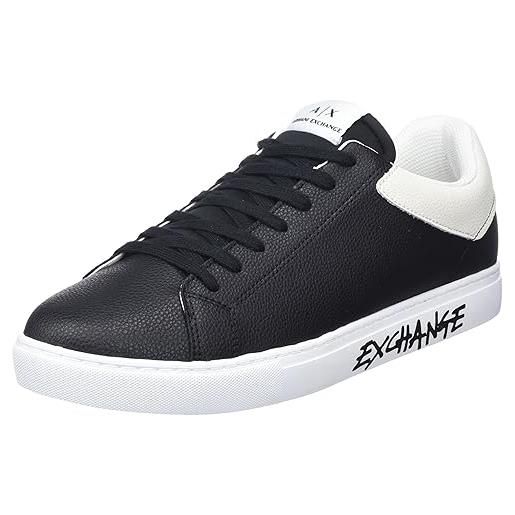 Armani Exchange armani lettering, back color insert, lace up, scarpe da ginnastica uomo, nero bianco, 45 eu
