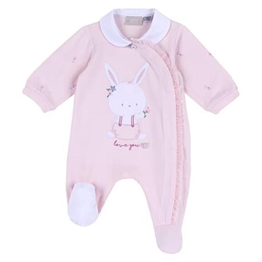 Chicco tutina neonata 1 mese - 50 cm in cotone primaverile color rosa con ricamo coniglietta centrale